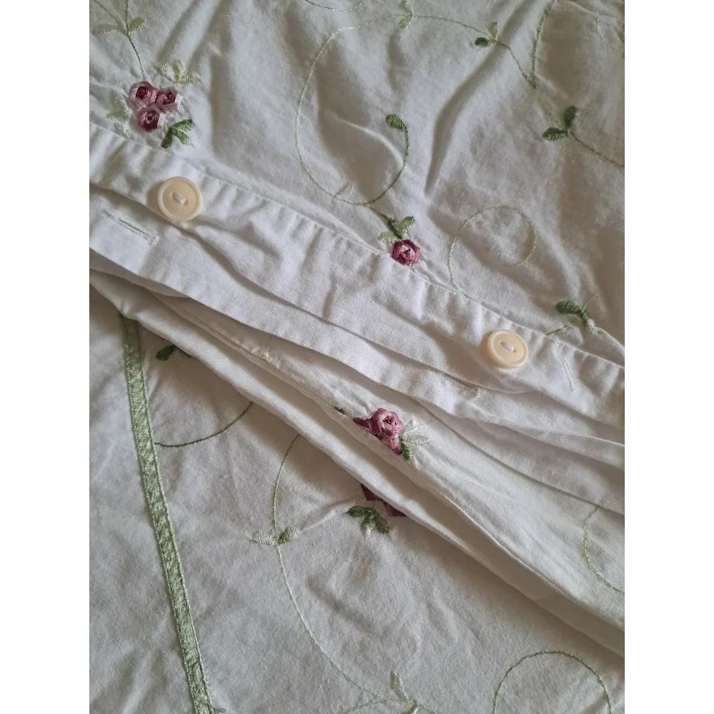 VTG White Floral Embroidered Cotton Duvet Cover Queen 84 X 80